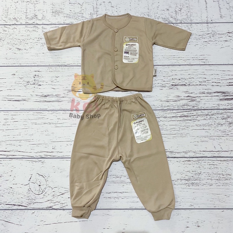 Fluffy Baju Bayi Newborn Set Panjang Bis Khaki - Baju Bayi Newborn Set - Baju Tidur Bayi Laki Laki Perempuan