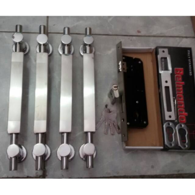 Handle pintu minimalis stainless 2set+kunci