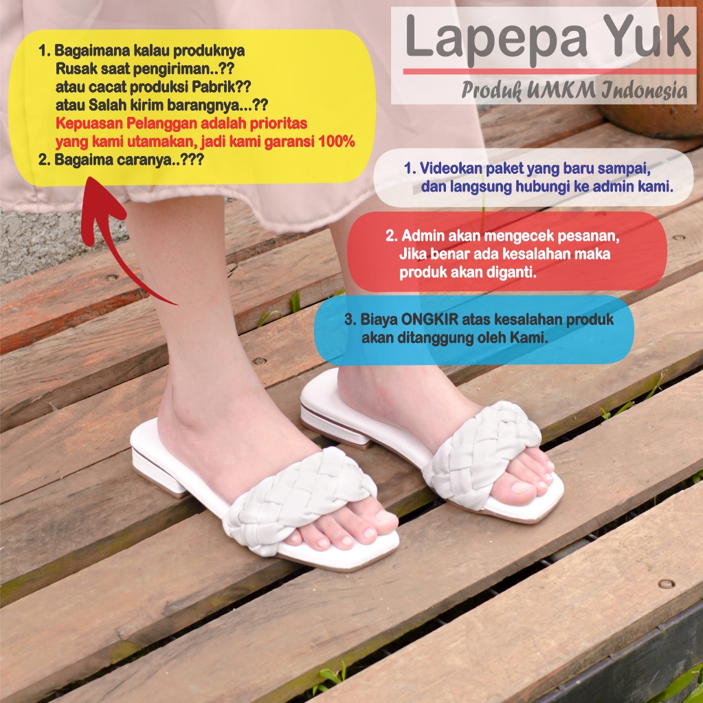 LAPEPA YUK - Sandal Wanita Teplek Selop ALEEA ALL COLOR Sendal Slop Cewek Flat Slip On Tidak Licin Anti Slide Karet Jelly Warna Black Hitam Brown Coksu Size 36 37 38 39 40 Sandal Perempuan Premium Original Kekinian Terbaru Shoes ORI Mall Official Store