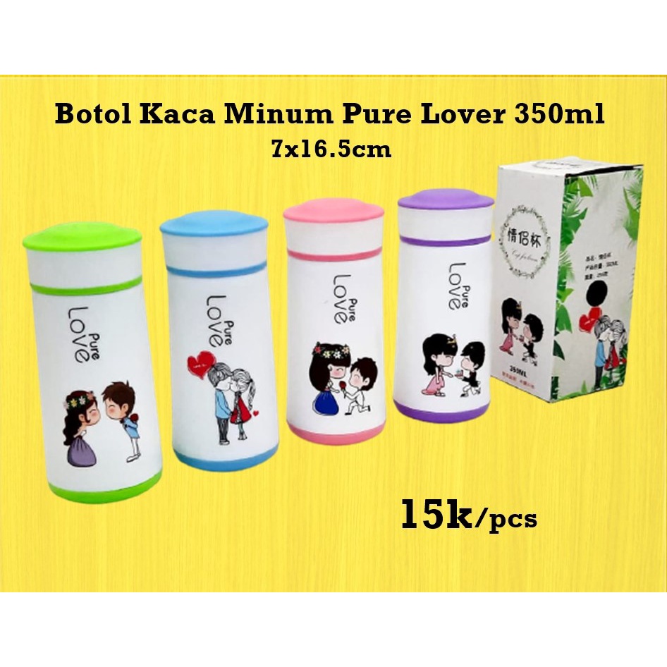 Botol Minum Kaca PURE LOVE 350ml