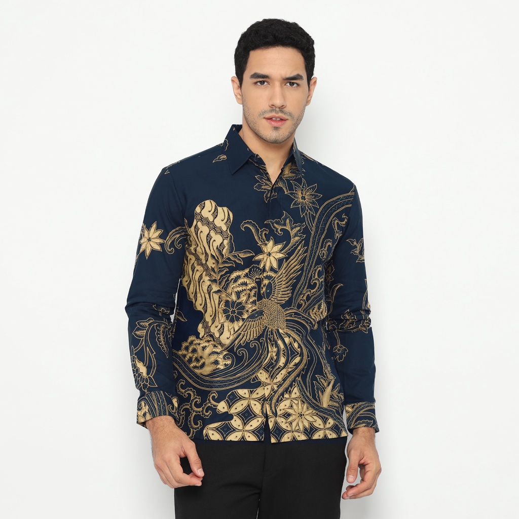 Kemeja Batik Prakasa Motif Arya Cakrawala Navy Slimfit Lengan Panjang Batik Solo