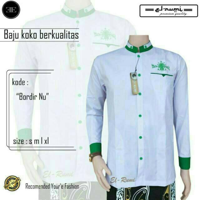 Baju Kemeja Koko NU Lengan Panjang Bordir NU Hijau Dan Hitam