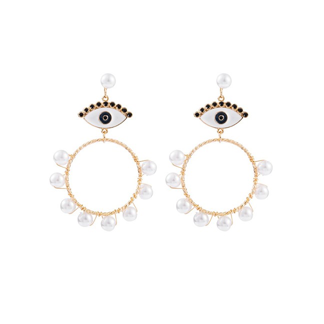 LRC Anting Tusuk Fashion Gold Eye Artificial pearl Earrings D44786