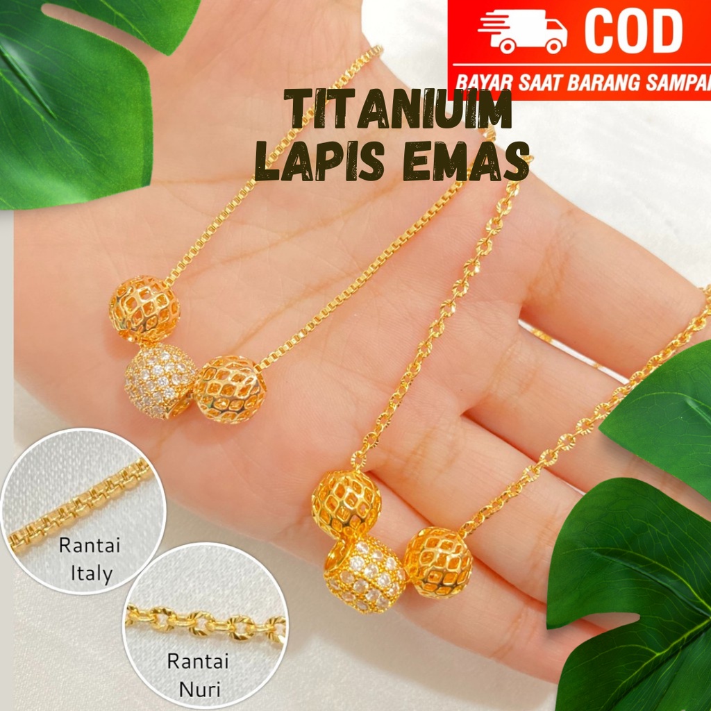 Kalung Liontin Titanium Lapis Emas