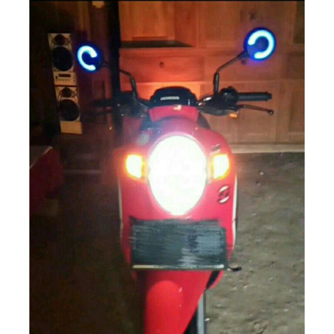 CUCI GUDANG Set Kiri kanan Spion Scoopy Led / Spion Bulat Lampu Led Scoopy Spion Motor Model Scoopy