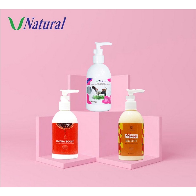 ❤ jselectiv ❤ V NATURAL Body Lotion - 300ml | Body Lotion Hydra Boost (Ekstrak Buah Delima/Pomegranate) / Mango Boost (Ekstrak Buah Mangga) / Goat's Milk (Susu Kambing) V-NATURAL