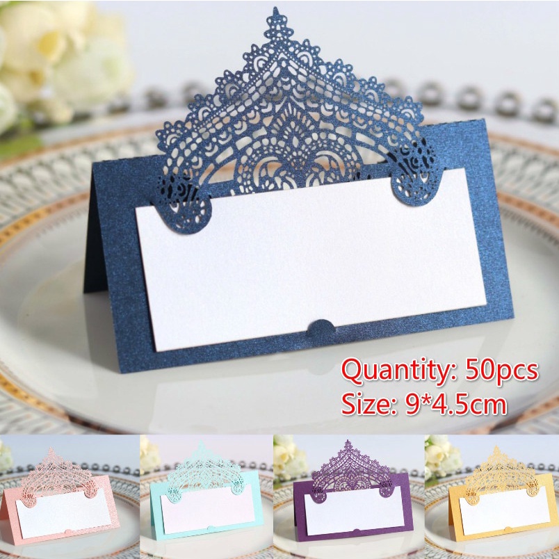 50pcs 3D Laser Cut Lace Name Place Card Wedding Birthday Party Table Decals