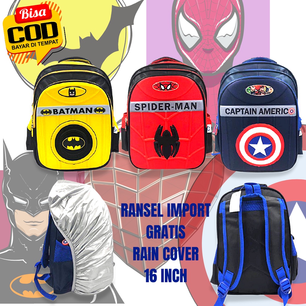 LMB Tas Anak Sekolah SD Laki Laki Timbul Ukuran Besar IMPORT Gambar Karakter Timbul 6D Superhero