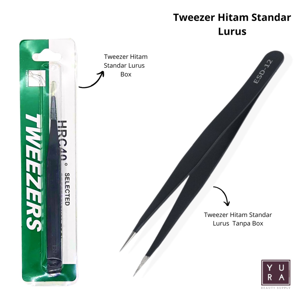 TWEEZER HITAM STANDARD Lurus Eyelash Extention / pencapit bulu mata palsu bengkok dan lurus