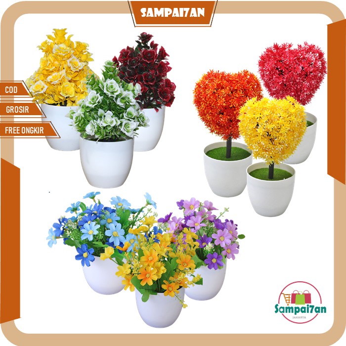 Tanaman Bunga Dekorasi Tanaman Hias Artifisial Pot Bunga Plastik Murah Import Pajangan Dekorasi Ruang Tamu PBP28 / PBP29 / PBP30