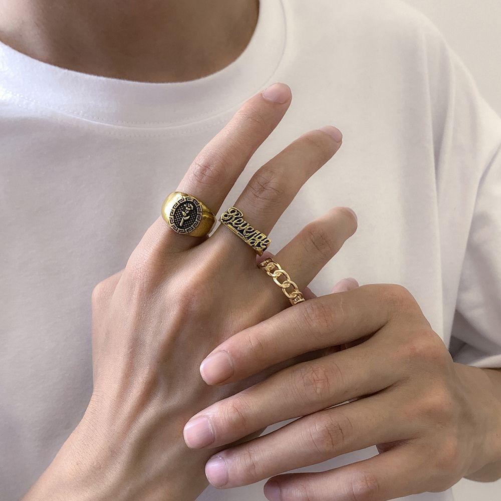 Set Cincin Desain Tengkorak Bunga Mawar Gaya Vintage Punk Untuk Pria Dan Wanita