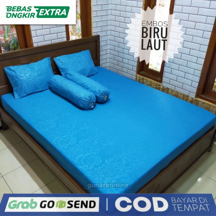 Sprei Emboss Biru Laut - 160X200X20 Cuci Gudang