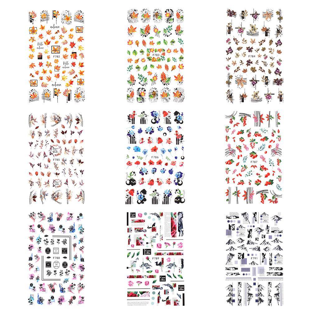 Solighter Stiker Kuku DIY Manicure Perekat Decals Desain Garis Jatuh Musim Gugur