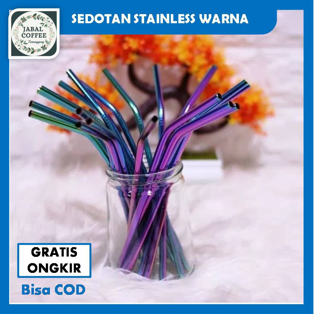 Sedotan Stainless Warna Pelangi Unik Besi / Sedotan Stainless Steel Straw Rainbow Model Bengkok J108