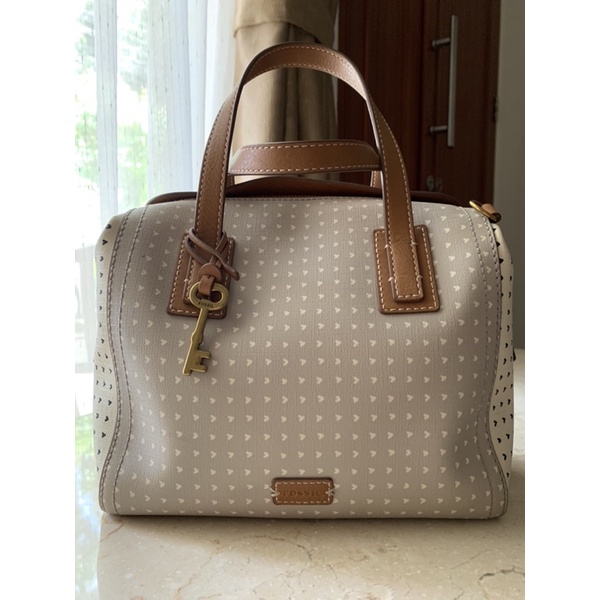 ORI Fossil Emma Satchel Bag Grey White Hearts