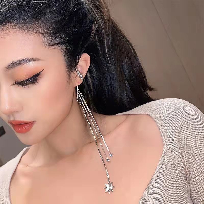 Tidak Berlubang glitter Berlian octagram Bintang Rumbai Klip Anting Wanita Korea Mewah sensual Pesta Aksesoris Telinga