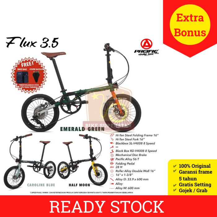 Sepeda Lipat 16 Inch Pacific Flux 3.5 Steel 8 Speed Rem Cakram