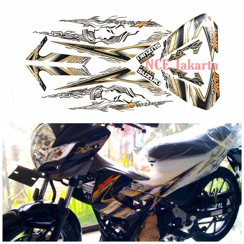 STIKER STRIPING SATRIA F 2011 HITAM PUTIH LIS GOLD MOTIF CW