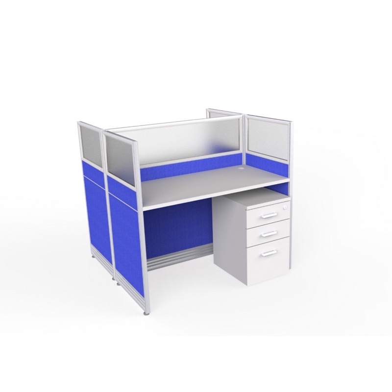 Meja partisi kantor 2 staff berhadapan lengkap dengan laci