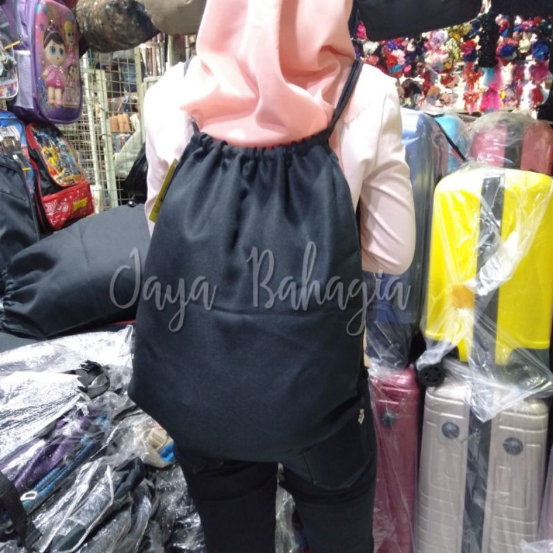 Tas Ransel Serut Sumbu Polos Hitam Motif Emoticon Ukuran Besar