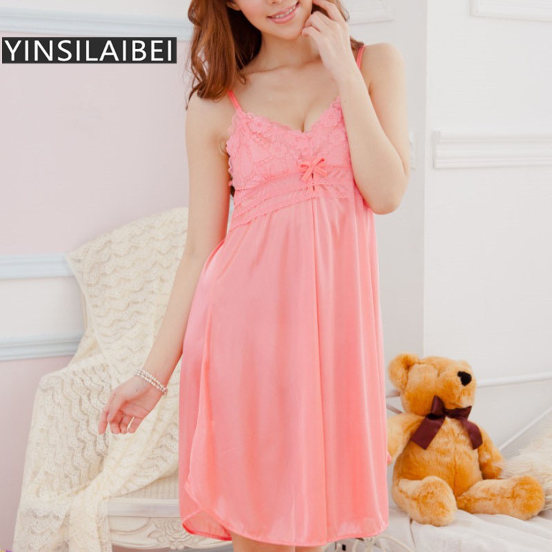 BAJU TIDUR ANAK DEWASA COWOK CEWEK KKIK / Sexy Nightgowns Women Sling Ice Silk Women Nightwear