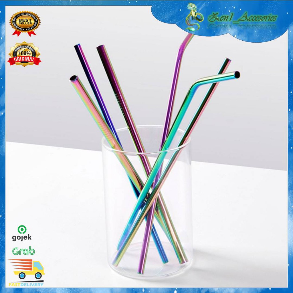 Jual Zen1 Sedotan Stainless Straw Sedotan Lurus Besi Stainless Anti Karat Rainbow Lurus 4091