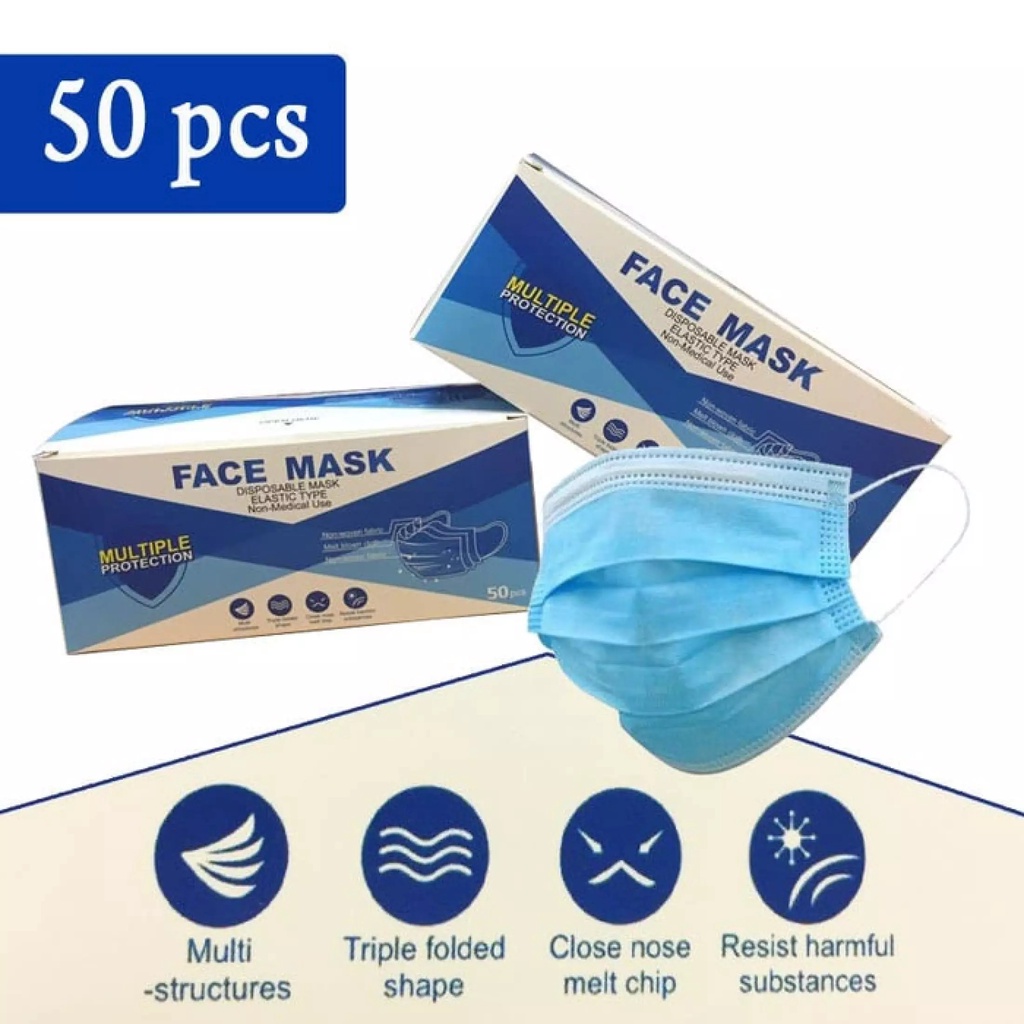 Masker 3 ply 3ply Biru Masker bedah premium Tebal EARLOOP Face Mask multiple protection Dengan Box