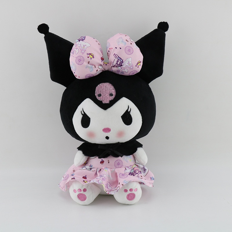 Mainan Boneka Stuffed Plush Kartun Sanrio Kuromi 25Cm Untuk Dekorasi Kamar Anak