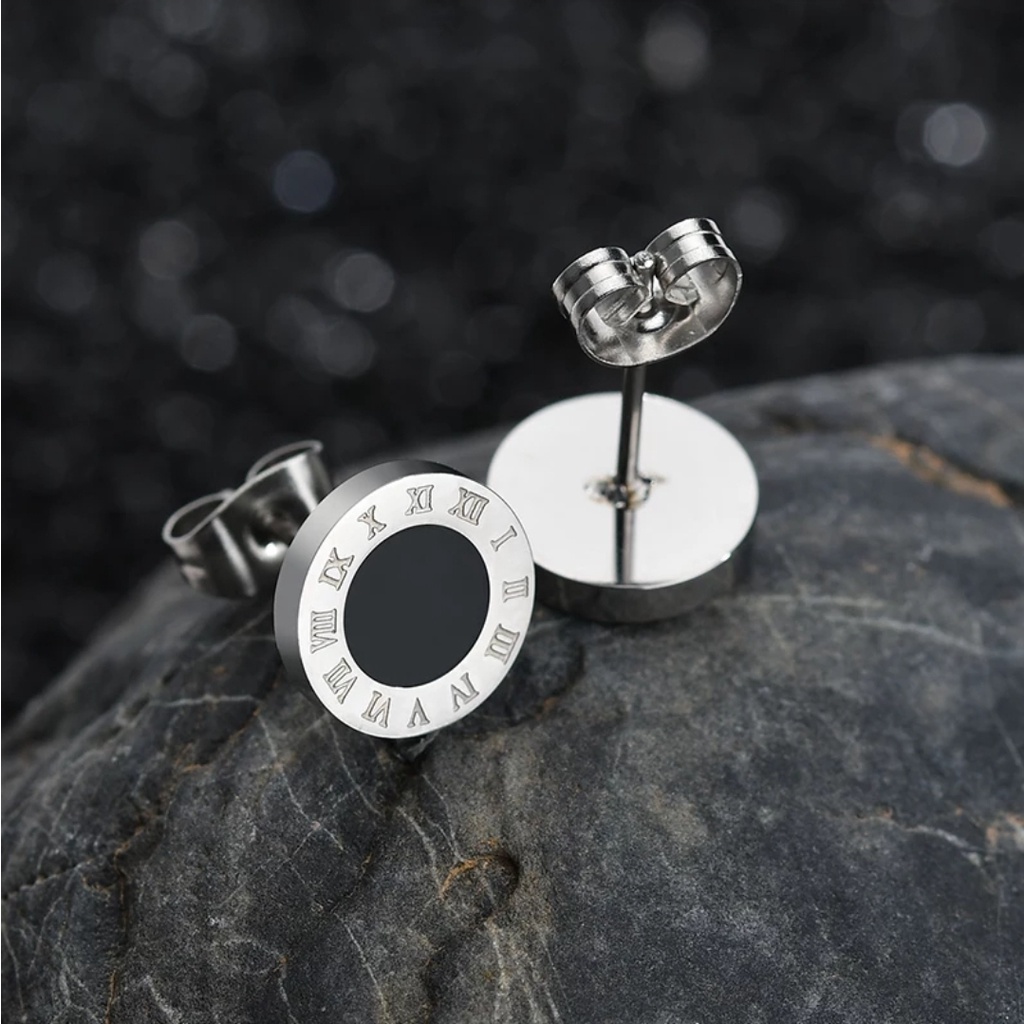 Anting Titanium Stud B<lgr Angka Romawi Untuk Wanita dan Pria Warna Rose Gold, Gold dan Silver-3
