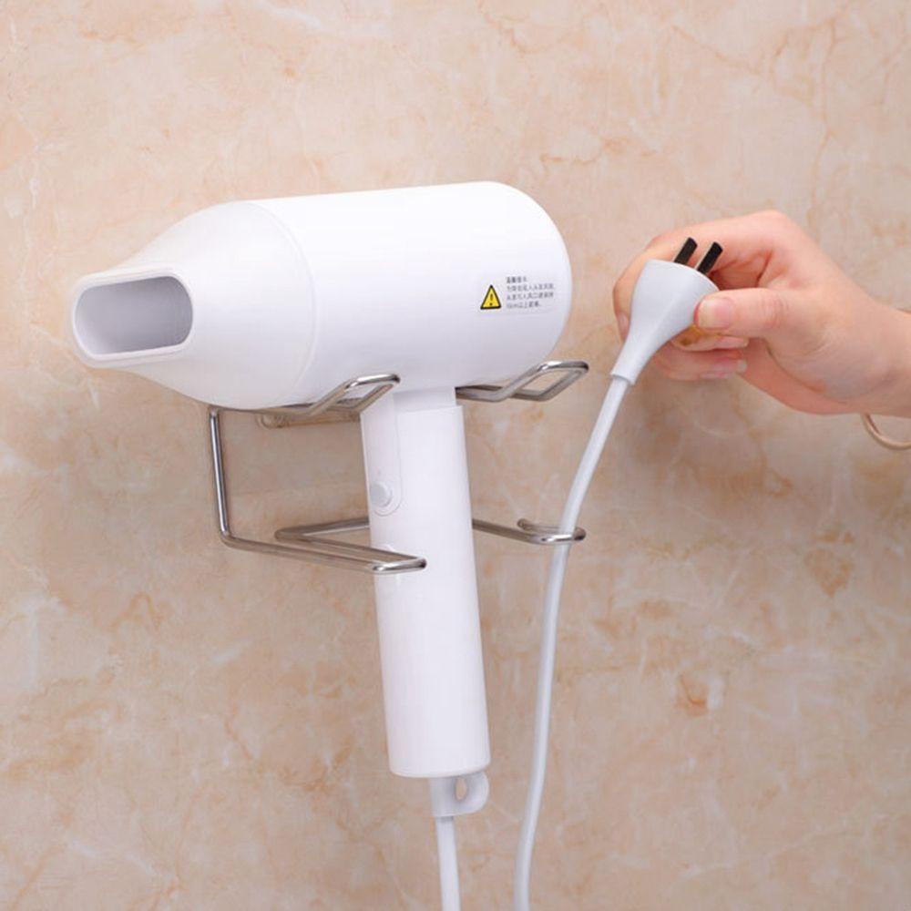 [Elegan] Tempat Pengering Rambut Stainless Steel Penyimpanan Yang Dipasang Di Dinding Aksesoris Rak Penyimpanan Rak Kamar Mandi Hairdryer Holder Rack