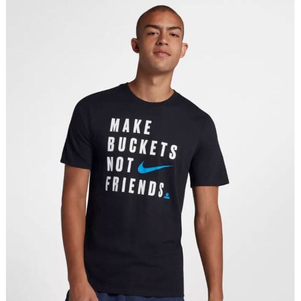Baju Kaos Distro Nike MAKE BUCKETS NOT FRIEND Cotton 30s Sablon Polyflex Hitam