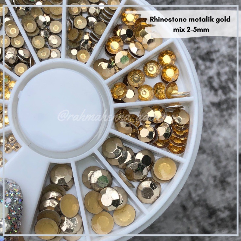 Rhinestone GOLD METALIK whell mix 2-5mm gemstone