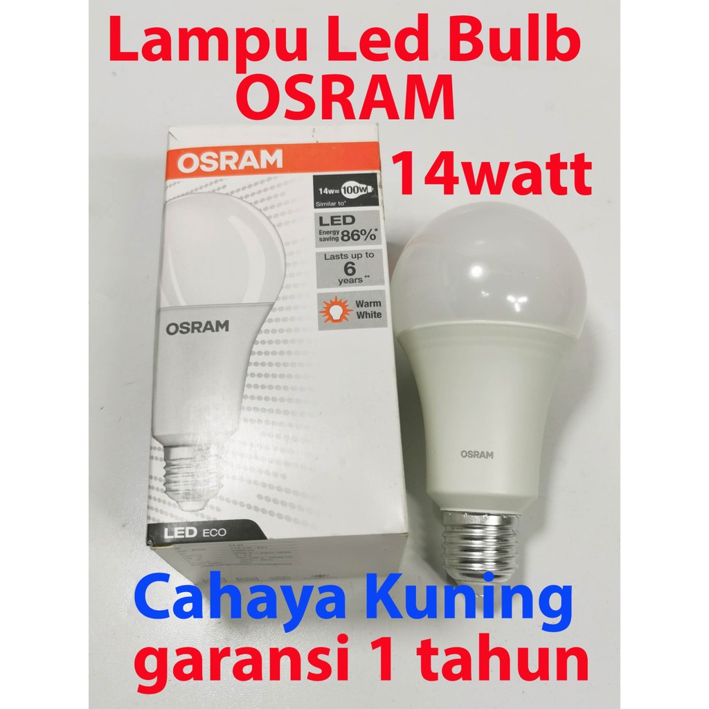 Cahaya KUNING lampu led bulb 14watt OSRAM LECO CLA100 garansi 1 tahun