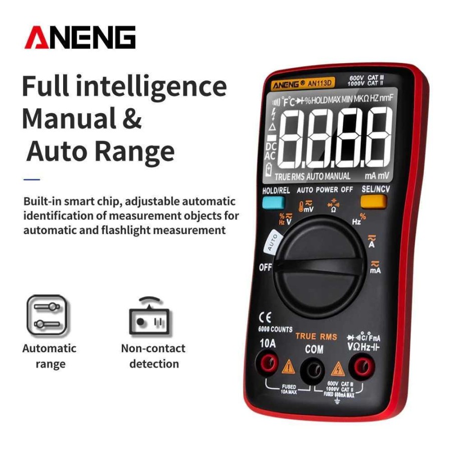 ANENG Digital Multimeter Voltage Tester - AN113D - Black