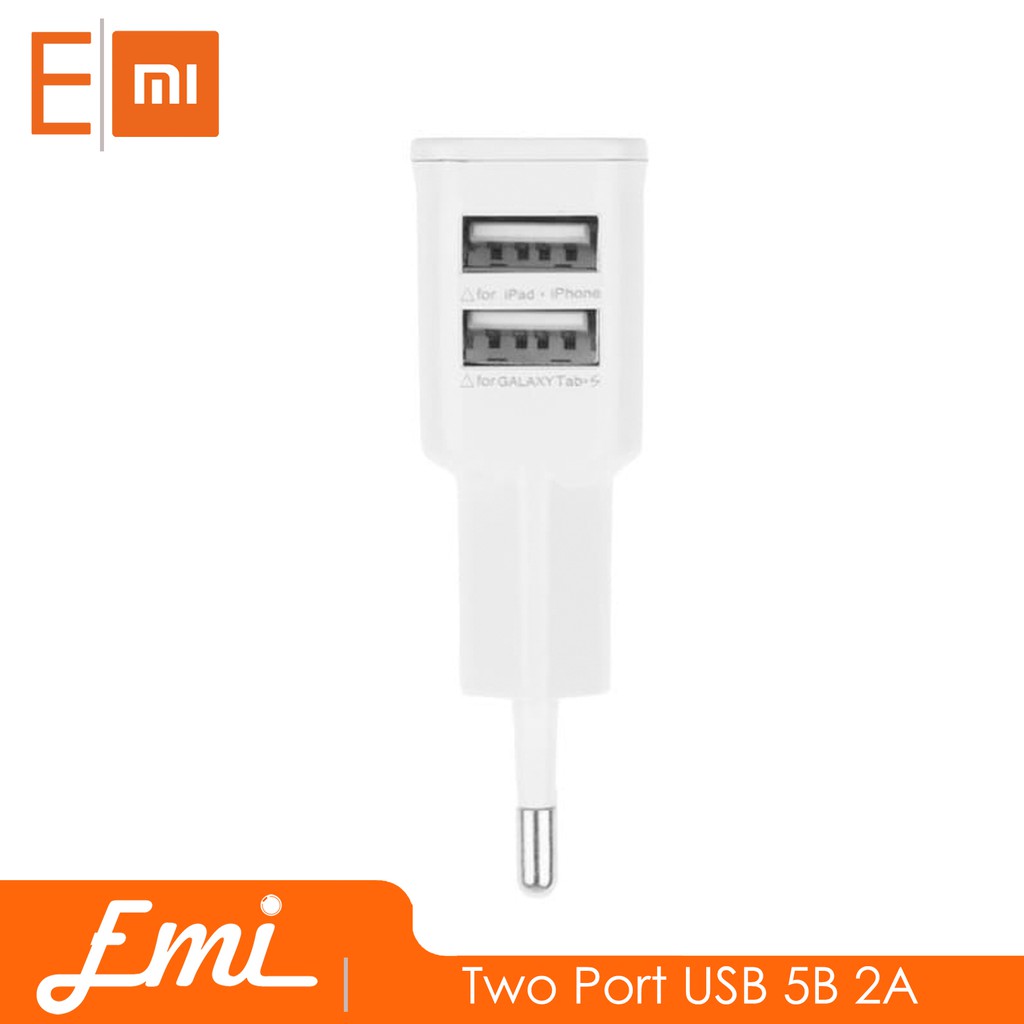 Two Port USB 5V 2A Wall Charger Travel Adapter EU Plug By EMI