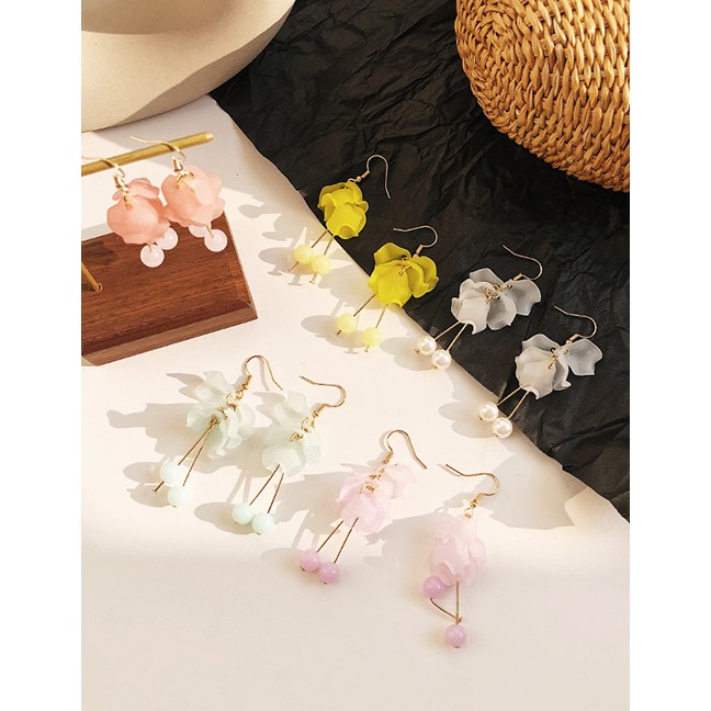 LRC Anting Gantung Fashion Flower Pearl Tassel Earrings F6539X