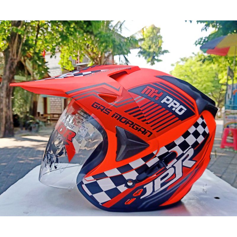 HELM SEMI CROSS JPR SUPERMOTO RED FLUO