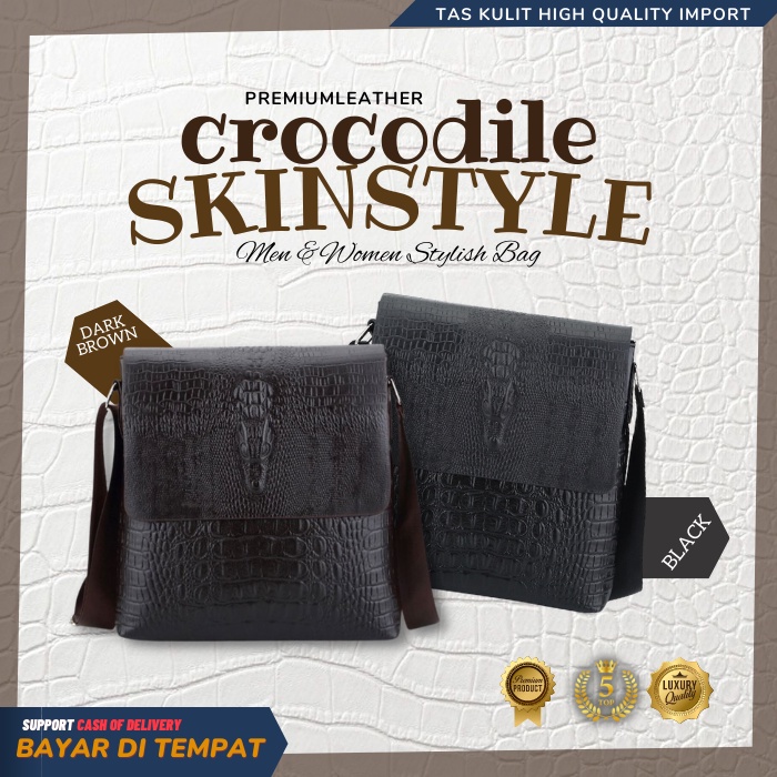 Tas Selempang Pria Wanita Kulit Buaya Slingbag Motif Croc Tas Pria Wanita Kulit Buaya Pu Leather Kua