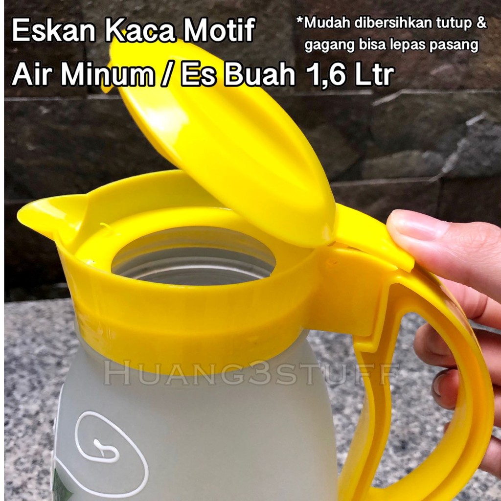 Eskan Pitcher Kaca Warna Motif Bunga / Luminarc Arc Water Jug 1,6L 1600ml Tutup