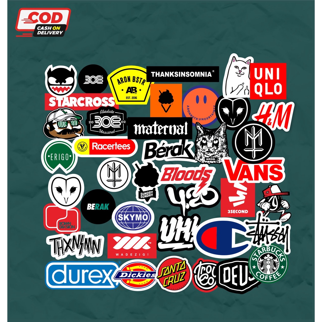 

Sticker Stiker brand paket isi 50pcs stiker helm stiker motor stiker koper stiker botol minum stiker decal stiker dinding