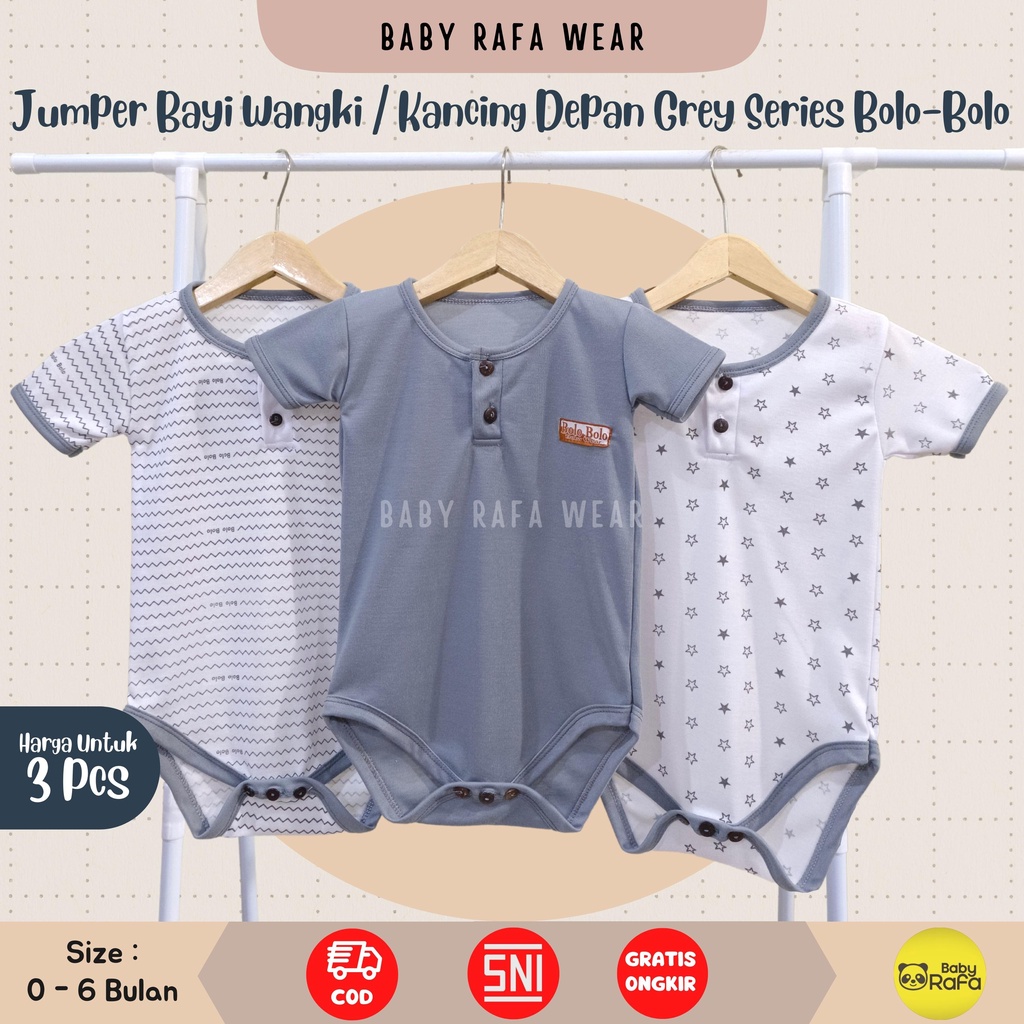 Serian Abu - 3 pcs Jumper Bayi GREY SERIES 0 sd 6 Bulan merk SNI Bolo - Bolo / Baju Bayi JUMPER Serian Abu