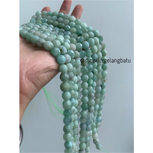 bahan Green Jade CUTTING 10mm renceng hijau putih batu gelang kalung craft kerajinan tangan etnik vintage bali