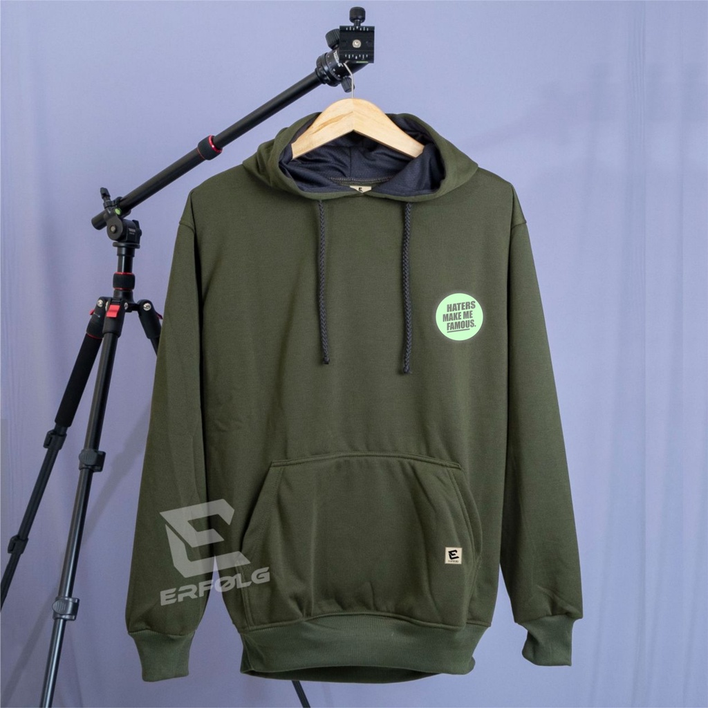 Erfolg Clothing Suiter Pria Wanita Hoodie Glow In The Dark Terbaru Keren Gaya Korean Style Basic Sablon Haters Make Me Famous Distro Sweater Oversize Cowok Cewek Original Brand Lokal Bandung Sweter Hodi Warna Hijau Army Bahan Katun Fleece Tebal Premium