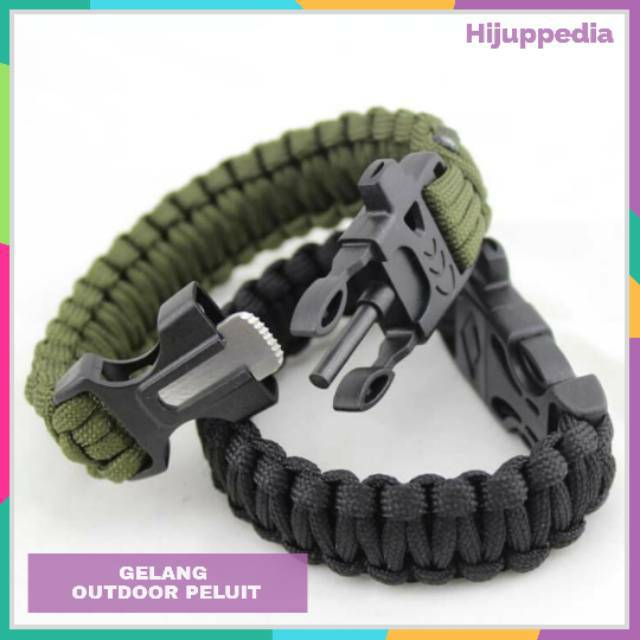 Gelang Outdoor Peluit Paracord Survival Bracelet Flint Fire Starter