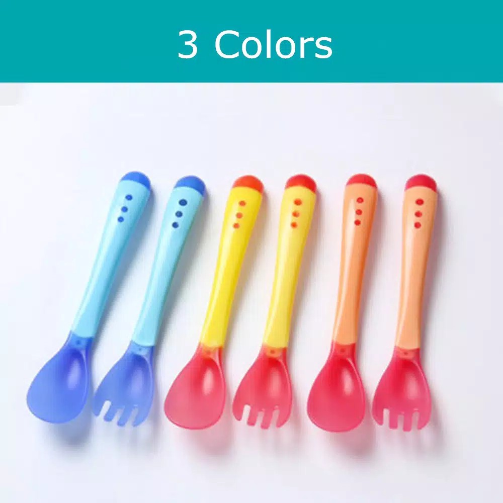 Sendok Makan Bayi / Sendok Makan Bayi Sensor Panas / Spoon Fork Set Heat Sensing Garpu Sensor Panas