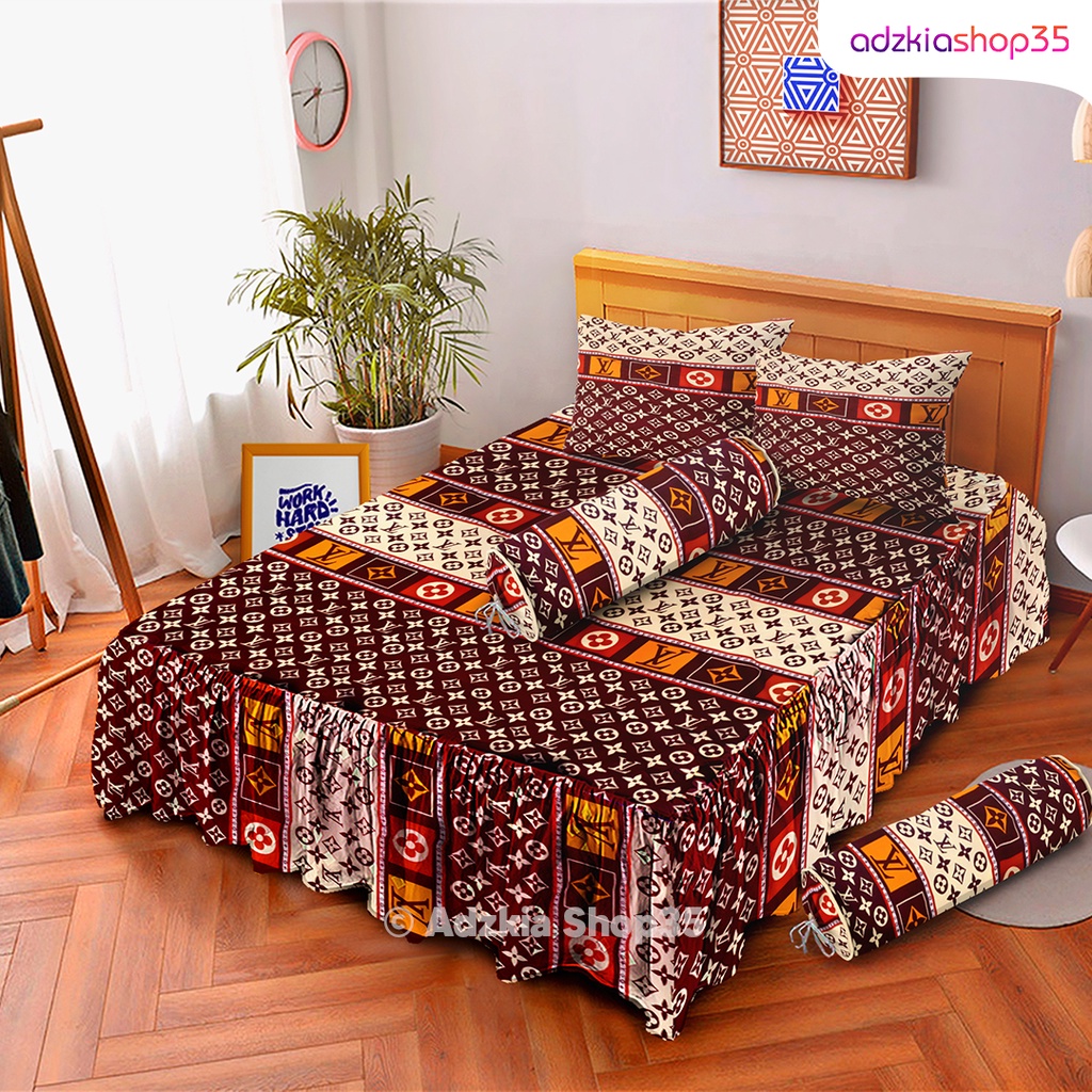 Adzkia35 Sprei Polymicro Rumbai - Motif LV Kotak - No. 1 180x200 cm