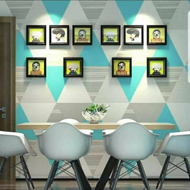WALLPAPER STICKER DINDING BIRU SEGITIGA VINTAGE 3D (TERLARIS)