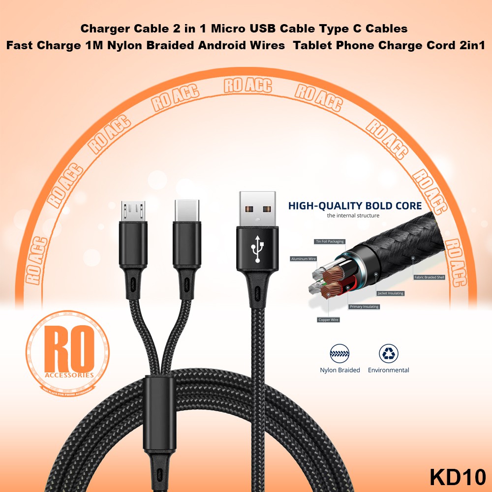 [RO ACC] NVN-KD10 2IN1 KABEL CHARGER MICRO USB / TYPE C DEVICES PREMIUM QUALITY