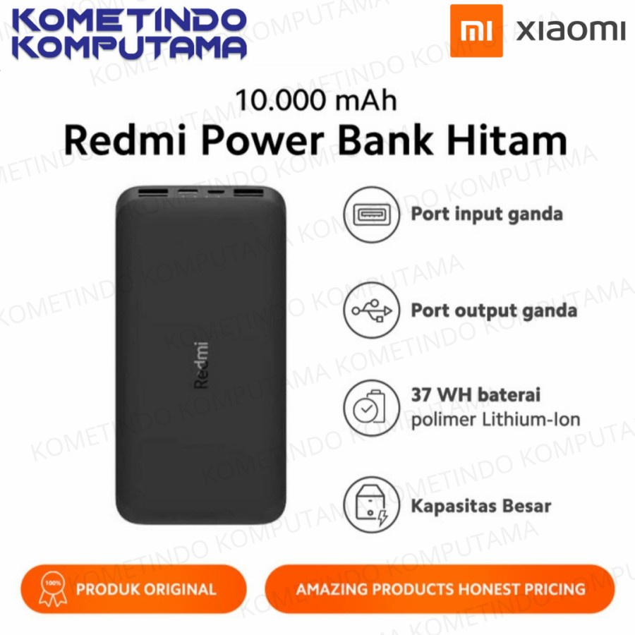 Xiaomi Redmi PowerBank 10000mAh Power Bank HITAM ORIGINAL 100%