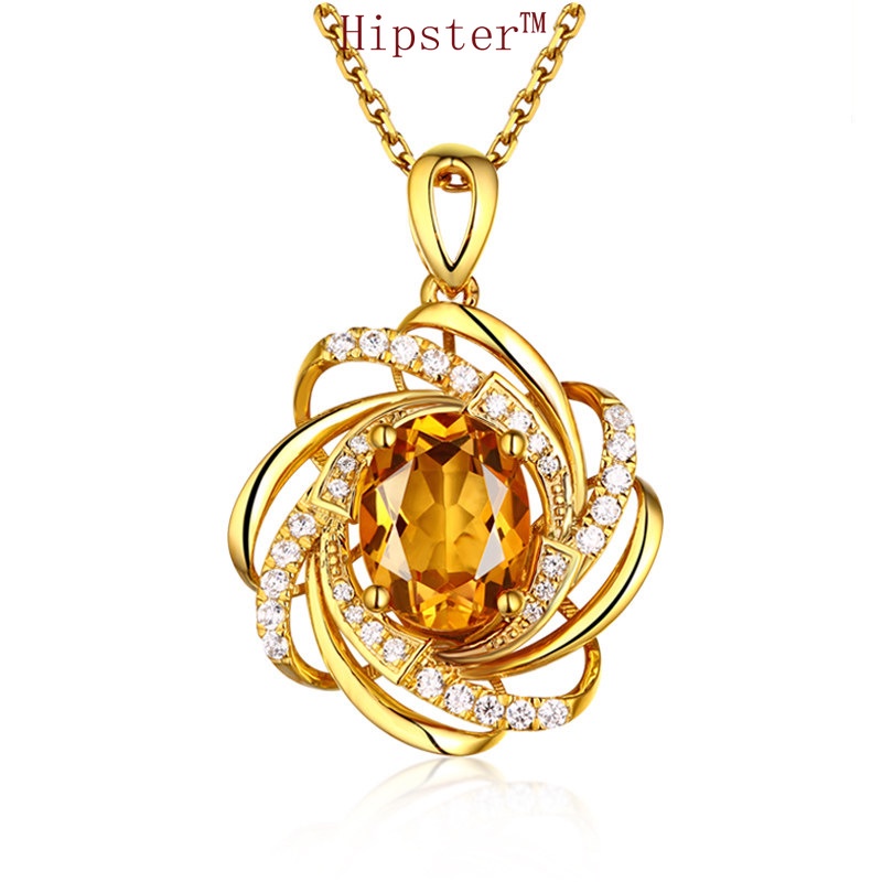 Best-Selling Light Luxury Natural Citrine Full Diamond Flower Gold Pendant Necklace